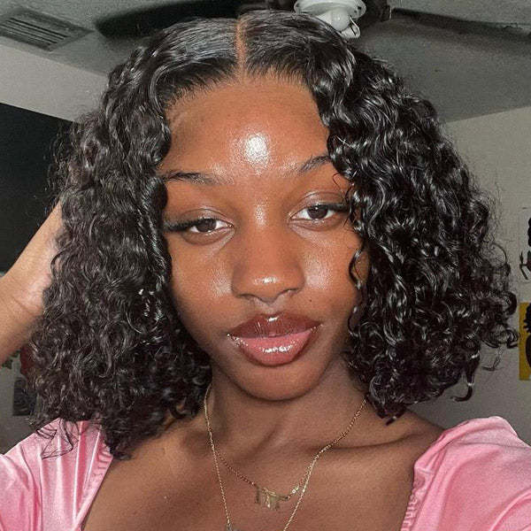 Onime Wear Go Wigs Water Wave Hair Pre Cut 4x4 HD Lace Closure Short Bob Glueless Wig