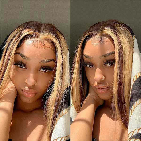 Onime Wear Go Glueless Wigs 4/27 Highlight Color Straight Hair Bob Wigs Pre Cut 4x6 Lace