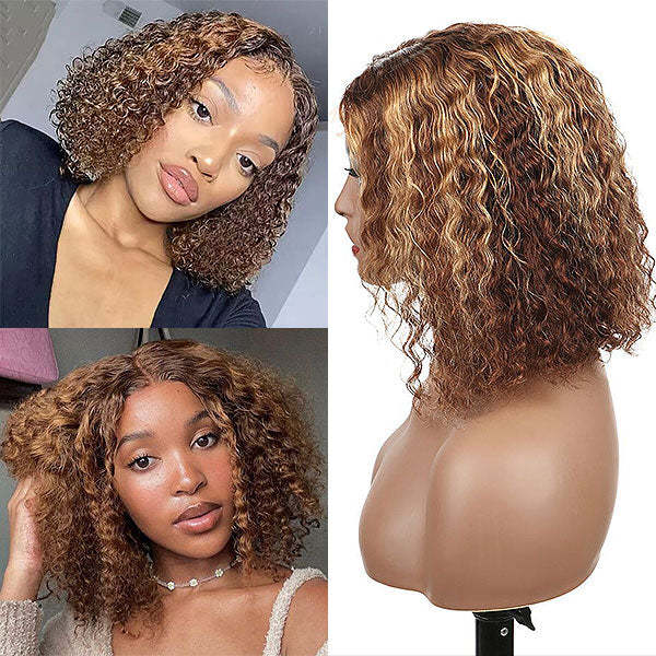 Onime Wear Go Glueless Wigs Pre Cut 4x4 Lace 4/27 Highlight Color Water Wave Hair Short Bob Wigs