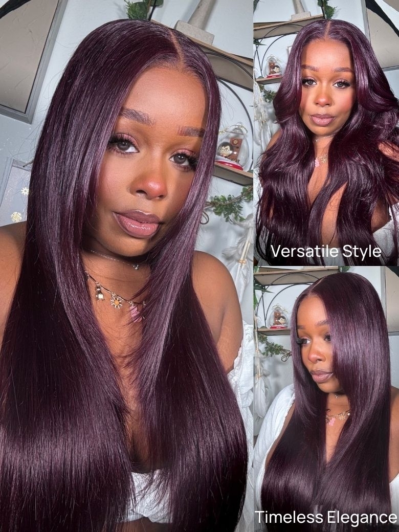Onime13x4 Burgundy Plum Layer Cut Straight Lace Frontal Wig Pre-everything Invisible Knots Put on and Go Wig