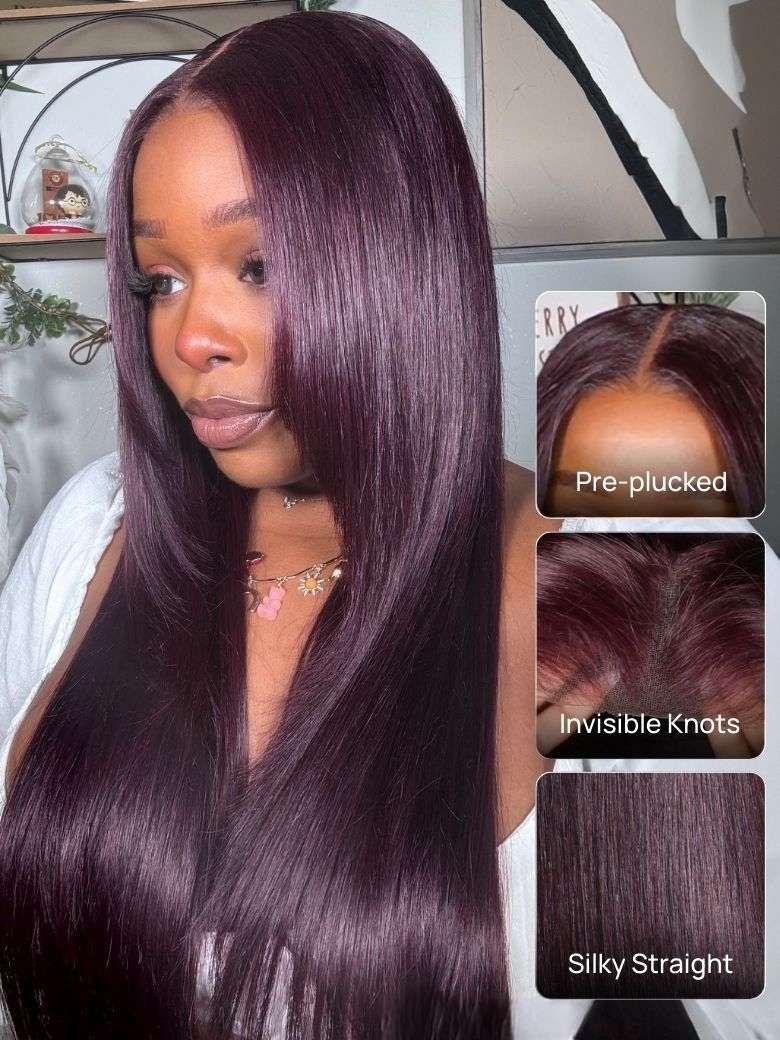 Onime13x4 Burgundy Plum Layer Cut Straight Lace Frontal Wig Pre-everything Invisible Knots Put on and Go Wig