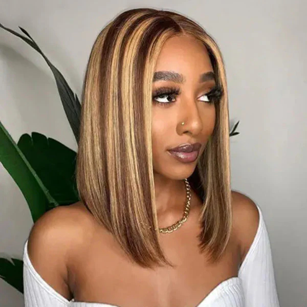 Onime Wear Go Glueless Wigs 4/27 Highlight Color Straight Hair Bob Wigs Pre Cut 4x6 Lace
