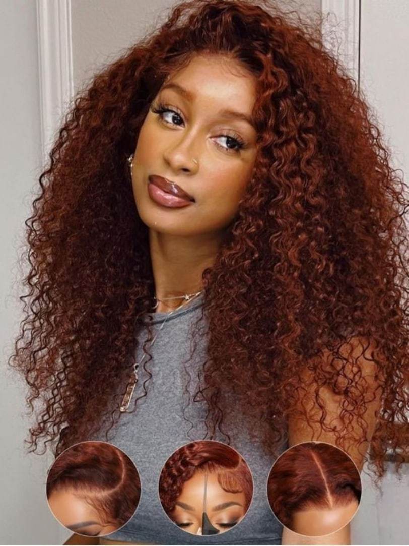 Onime Double Wear 4x4 Water Wave Lace Closure Wig Ombre Auburn & Reddish Brown 2 Styles in 1 Put on and Go Wig