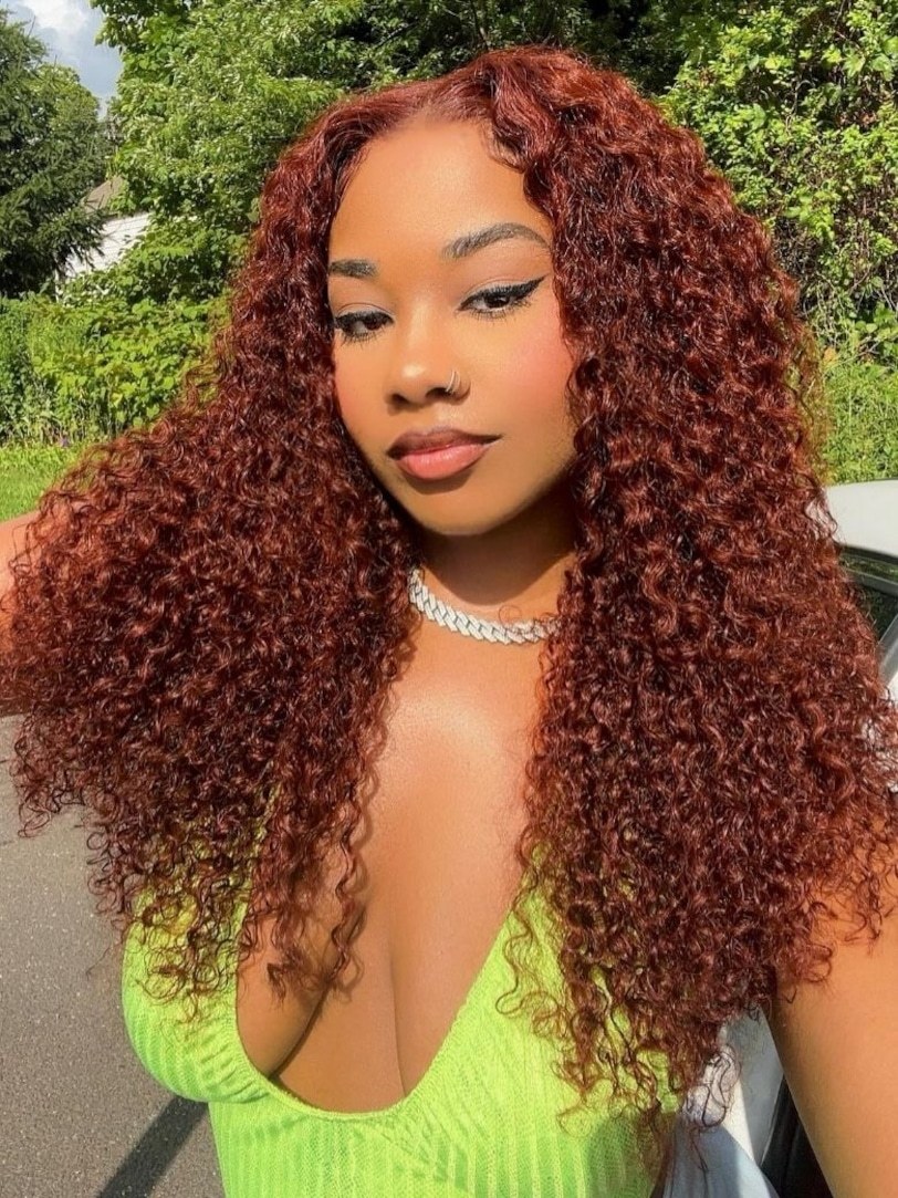 Onime Jerry Curly Reddish Brown Lace Wig 5x5 Bye Bye Knots Put On and Go Human Hair Wigs