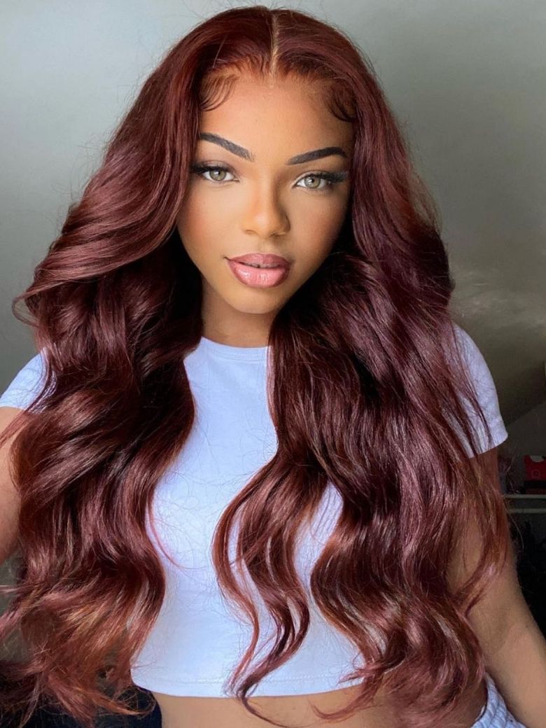 Onime13x4 Reddish Brown Body Wave Wig Pre Bleached Invisible Knots Glueless Human Hair Wigs