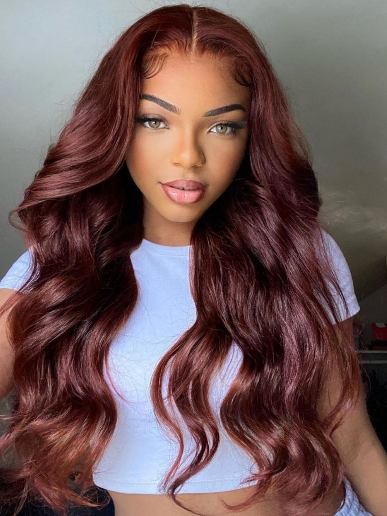 Onime13x4 Reddish Brown Body Wave Wig Pre Bleached Invisible Knots Glueless Human Hair Wigs