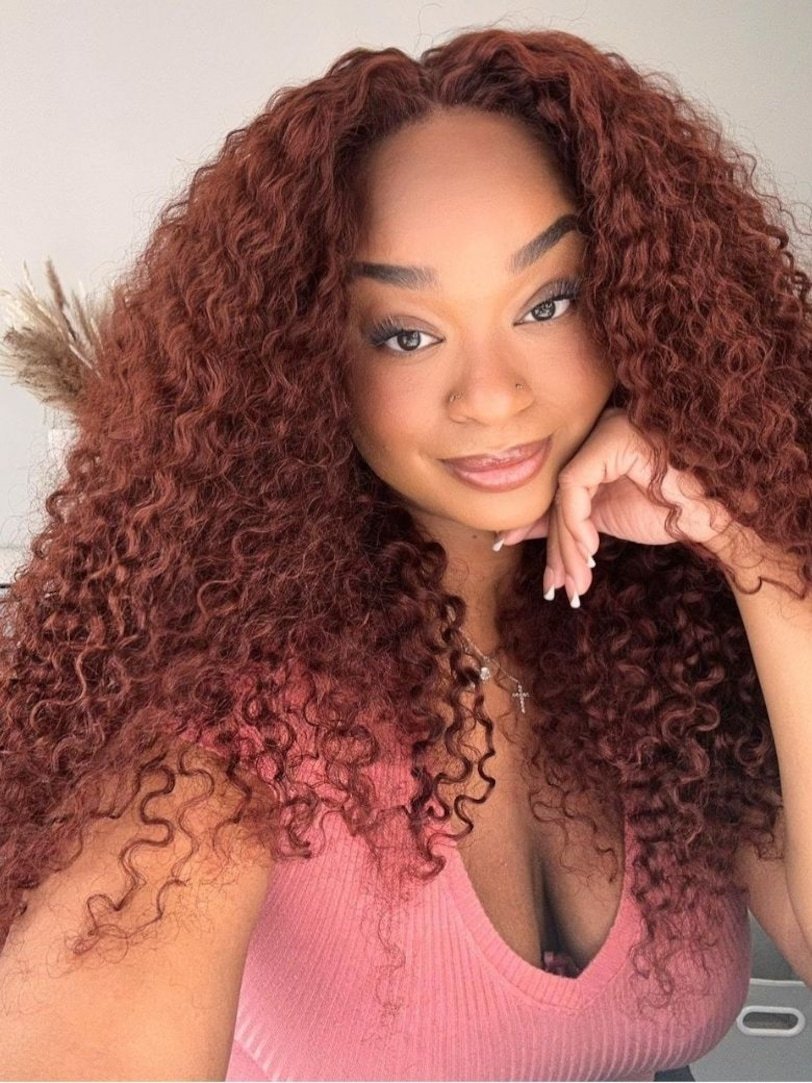 Onime Jerry Curly Reddish Brown Lace Wig 5x5 Bye Bye Knots Put On and Go Human Hair Wigs