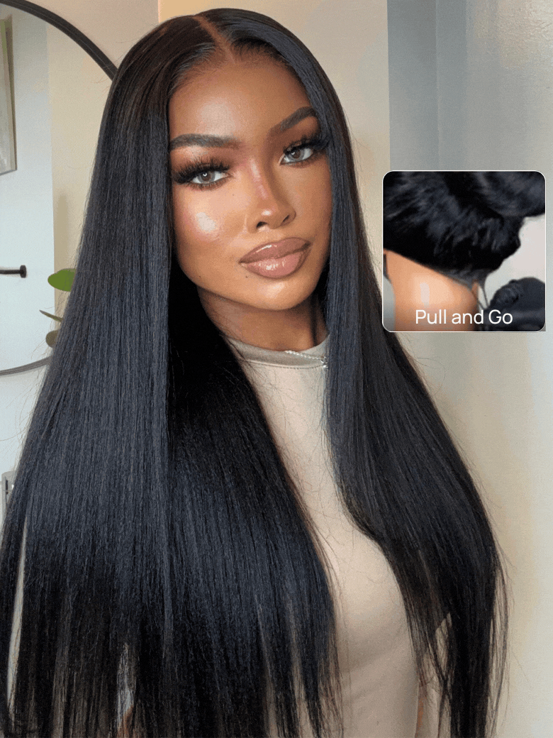 Onime Youtuber's Same Yaki Straight 7x7 And 5x5 Bye Bye Knots Put On and Go Glueless Lace Wig Light Kinky Straight
