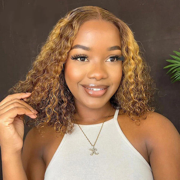 Onime Wear Go Glueless Wigs Pre Cut 4x4 Lace 4/27 Highlight Color Water Wave Hair Short Bob Wigs