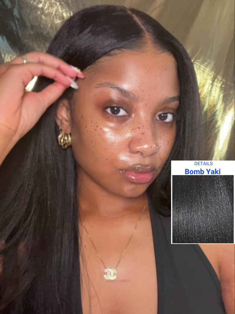 Onime Youtuber's Same Yaki Straight 7x7 And 5x5 Bye Bye Knots Put On and Go Glueless Lace Wig Light Kinky Straight