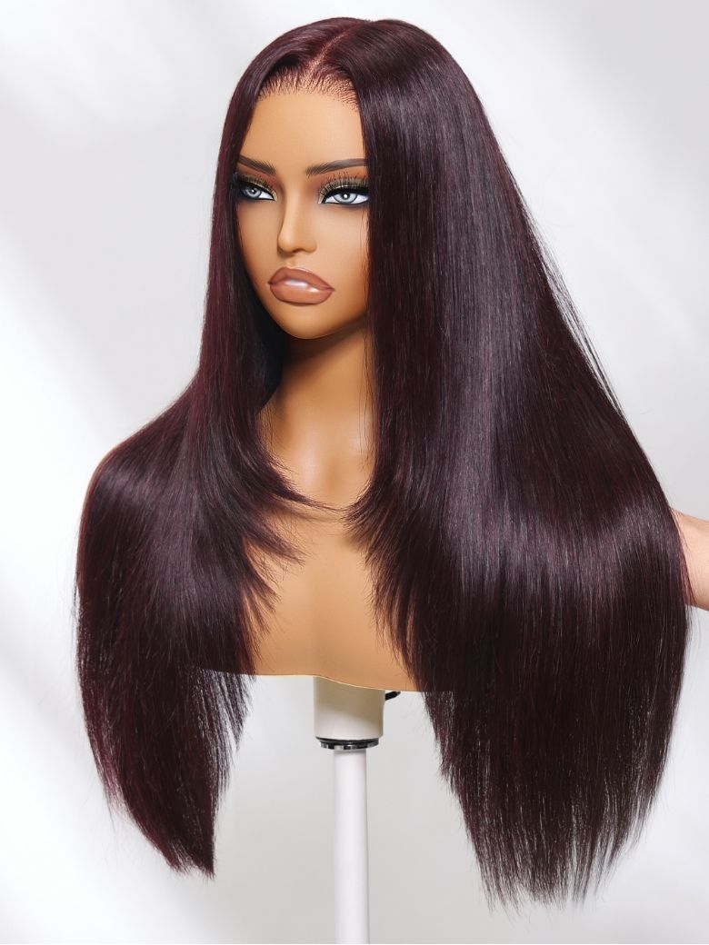 Onime13x4 Burgundy Plum Layer Cut Straight Lace Frontal Wig Pre-everything Invisible Knots Put on and Go Wig