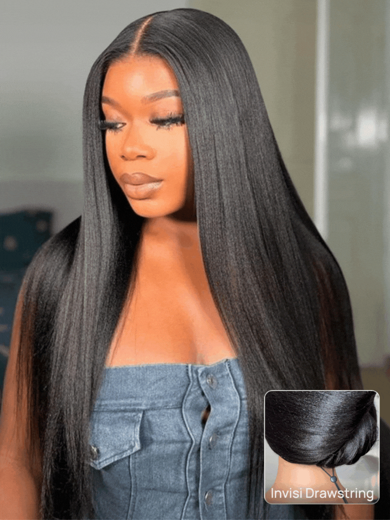 Onime Youtuber's Same Yaki Straight 7x7 And 5x5 Bye Bye Knots Put On and Go Glueless Lace Wig Light Kinky Straight