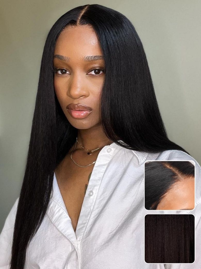 Onime Youtuber's Same Yaki Straight 7x7 And 5x5 Bye Bye Knots Put On and Go Glueless Lace Wig Light Kinky Straight