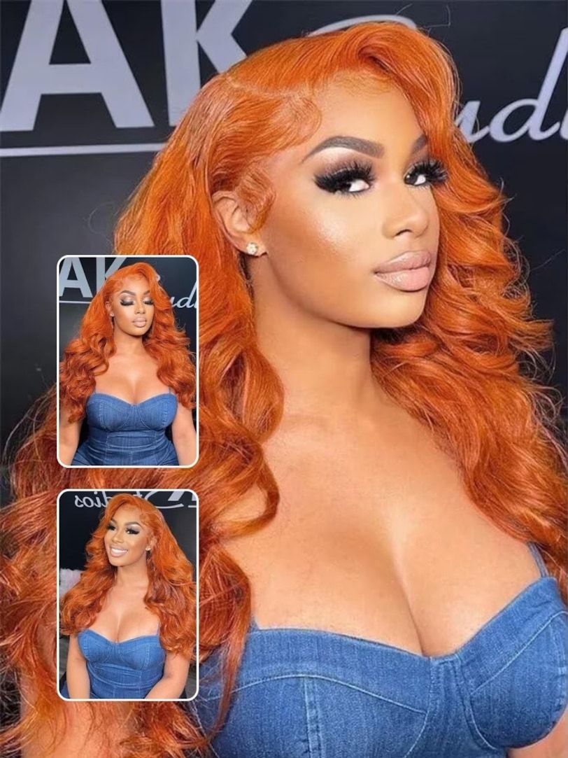 Onime Pre Everything Wig 2.0™ _ 13x4 Lace Front Orange Ginger Colored Body Wave Put on and Go Transparent Wig