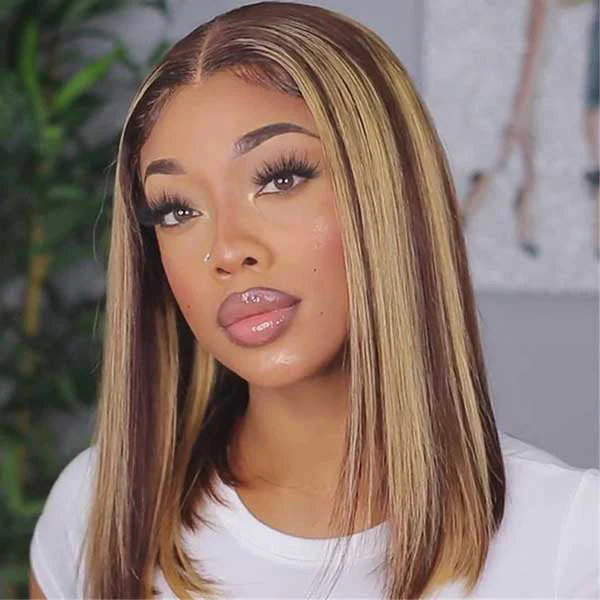 Onime Wear Go Glueless Wigs 4/27 Highlight Color Straight Hair Bob Wigs Pre Cut 4x6 Lace