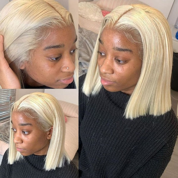 Onime 613 Blonde Bob Wigs Human Hair Lace Front Wigs Preplucked with Baby Hair