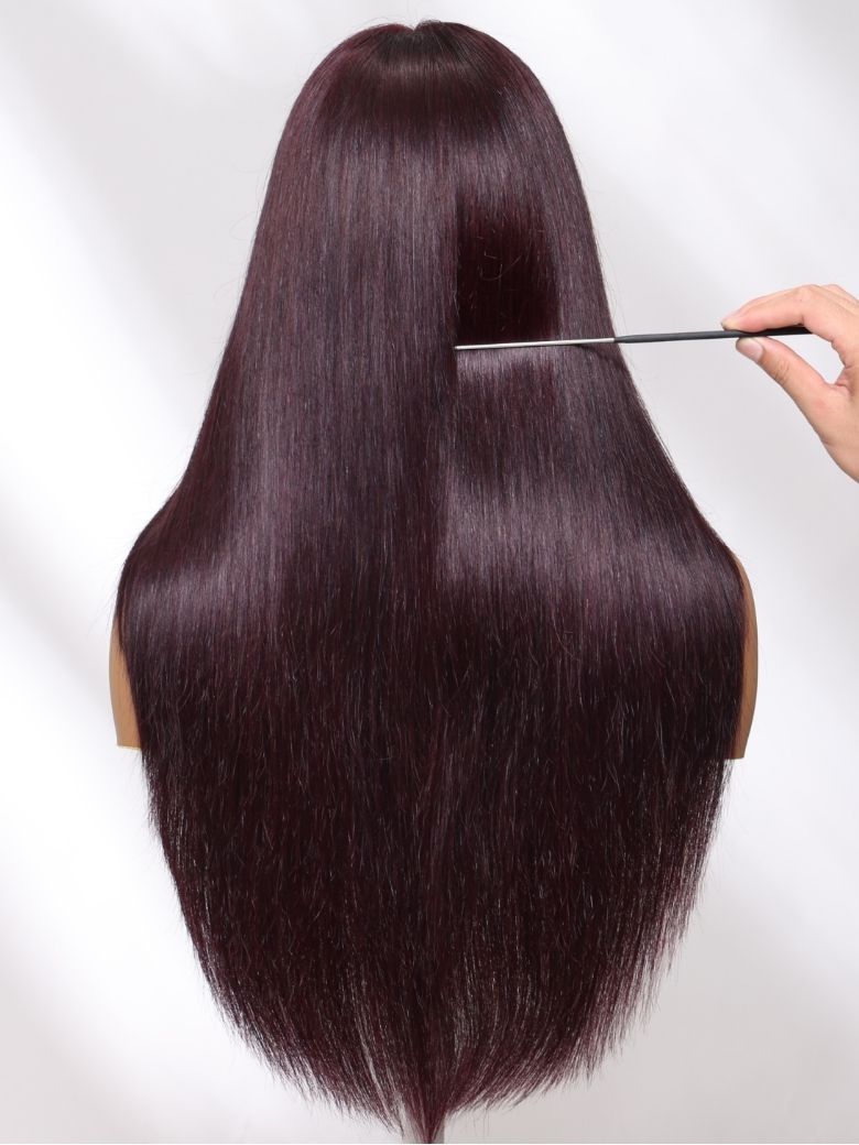 Onime13x4 Burgundy Plum Layer Cut Straight Lace Frontal Wig Pre-everything Invisible Knots Put on and Go Wig