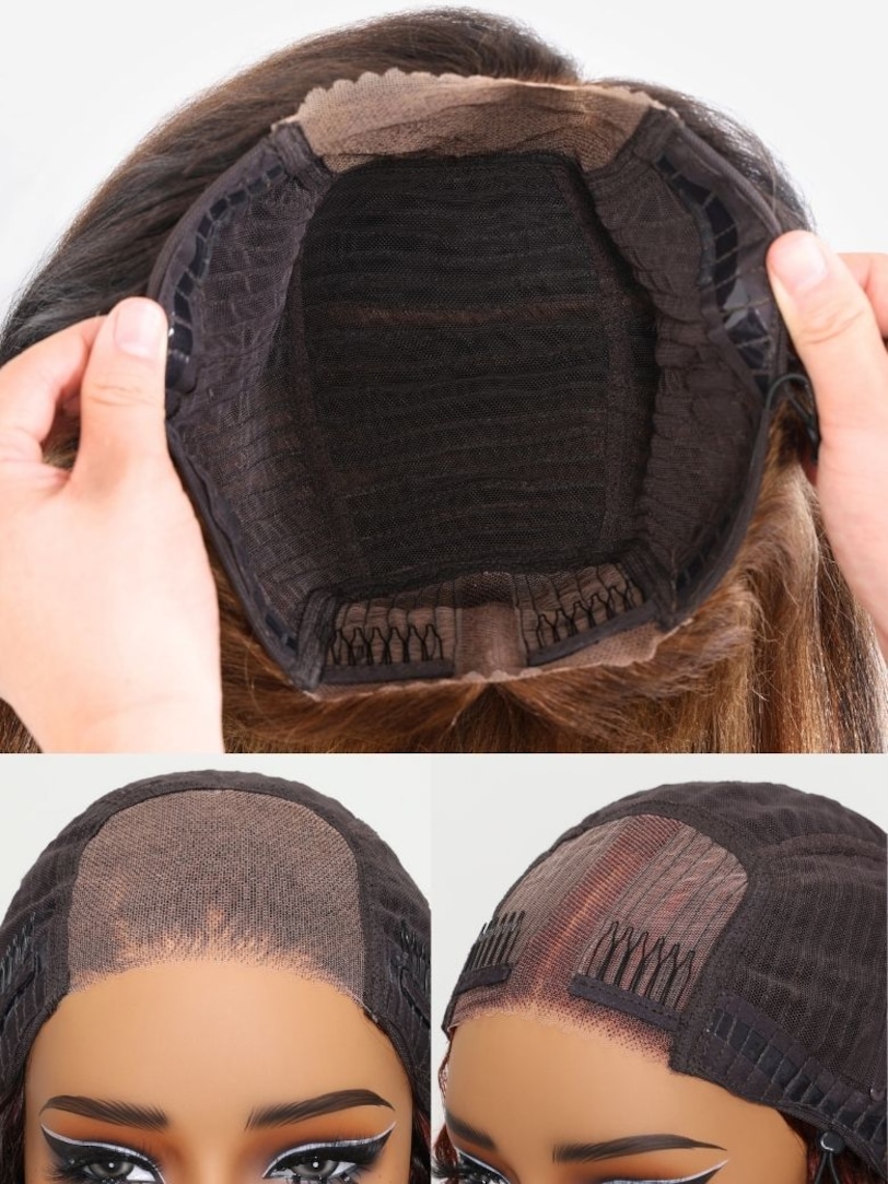 Onime Double Wear 4x4 Water Wave Lace Closure Wig Ombre Auburn & Reddish Brown 2 Styles in 1 Put on and Go Wig
