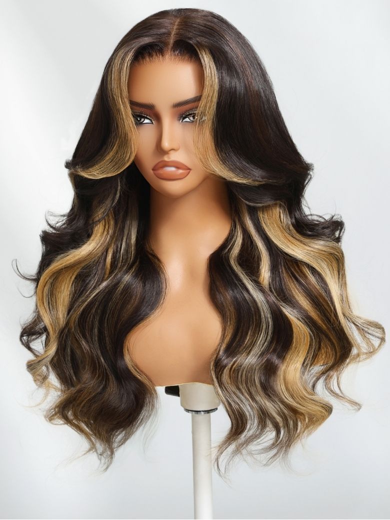 Onime 13x4 Bye Bye Knots Loose Body Wave Lace Closure Wig Dark Brown Wig with Face-Framing Highlights