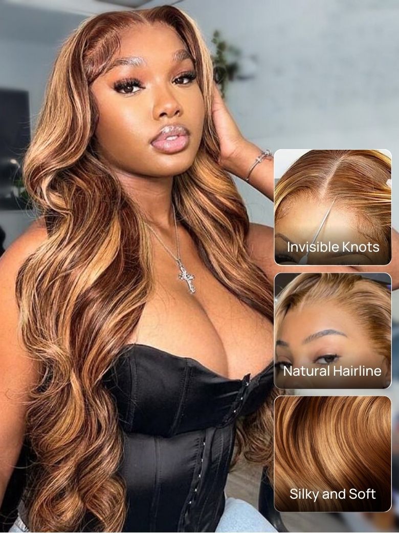 Onime Bye Bye Knots Wig 2.0™ | Onime 13x4 Invisible Knots Honey Blonde Highlight Body Wave Put and Go Wig