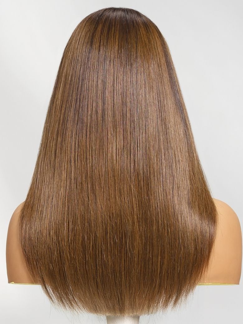 Onime 13x4 Layer Cut Straight Wig Brown and Honey Blonde Ombre Put on and Go Wig Invisible Knots 180% Density