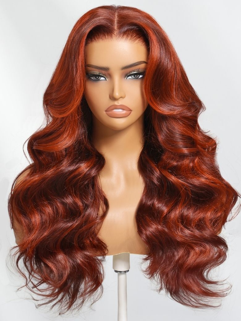 Onime 13x4 Loose Wave Frontal Wig Deep Mahogany with Orangey Highlights Bye Bye Knots Wig