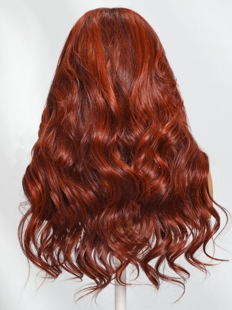 Onime 13x4 Loose Wave Frontal Wig Deep Mahogany with Orangey Highlights Bye Bye Knots Wig