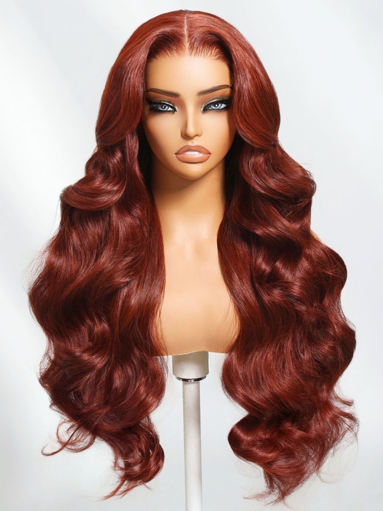 Onime13x4 Reddish Brown Body Wave Wig Pre Bleached Invisible Knots Glueless Human Hair Wigs