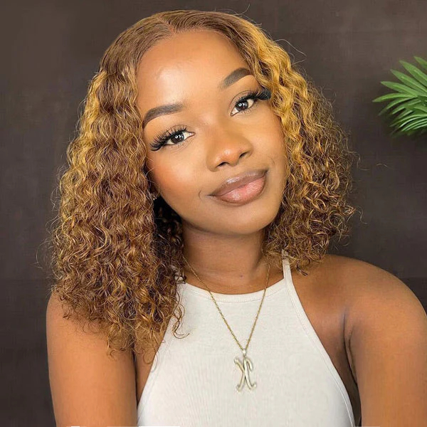 Onime Wear Go Glueless Wigs Pre Cut 4x4 Lace 4/27 Highlight Color Water Wave Hair Short Bob Wigs
