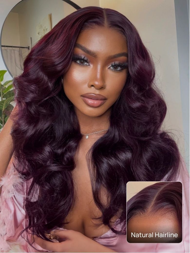 Onime13x4 Burgundy Plum Layer Cut Straight Lace Frontal Wig Pre-everything Invisible Knots Put on and Go Wig