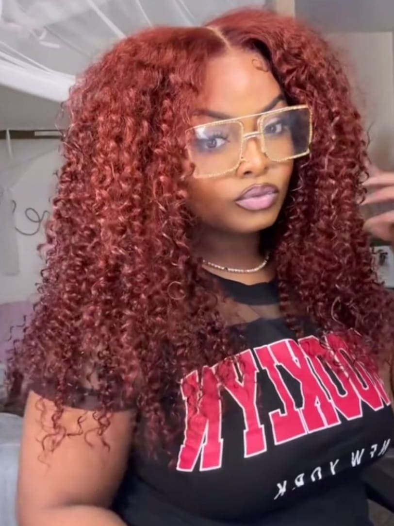 Onime Jerry Curly Reddish Brown Lace Wig 5x5 Bye Bye Knots Put On and Go Human Hair Wigs