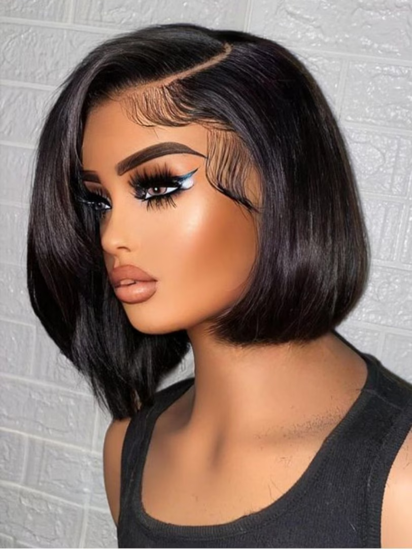 Onime 4x4 Pre-cut Lace Closure Bob Wig Side Part 12inch Pre-bleached Invisible Konts Put On and Go Human Hair Wig