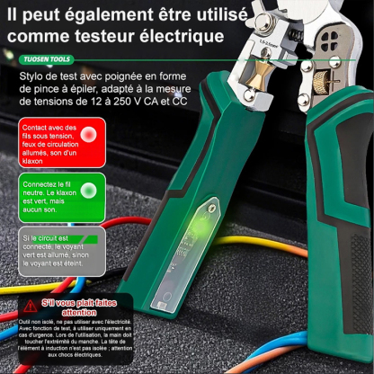 [Une pièce a 10 fonctions] Testeur pliant, tournevis, pince à dénuder. Un seul service!