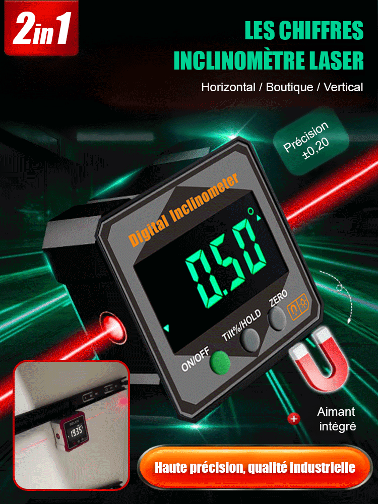 [Niveau + Rapporteur + Outil de positionnement] Niveau numérique à angle de mesure avec aimant puissant