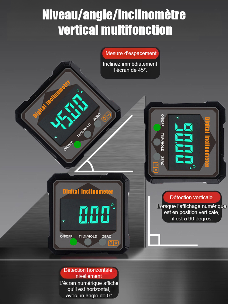 [Niveau + Rapporteur + Outil de positionnement] Niveau numérique à angle de mesure avec aimant puissant