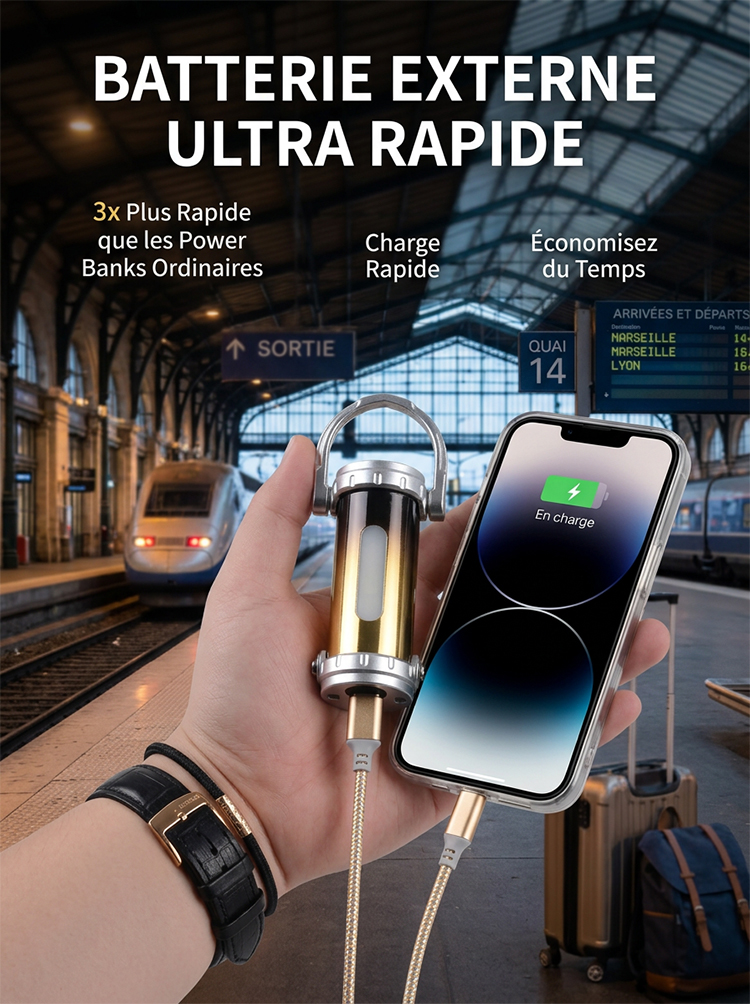 【Mini-lampe torche 6000 lumens】Powerbank, lampe torche et feu de détresse SOS tout-en-un ! 🔦⚡🚨