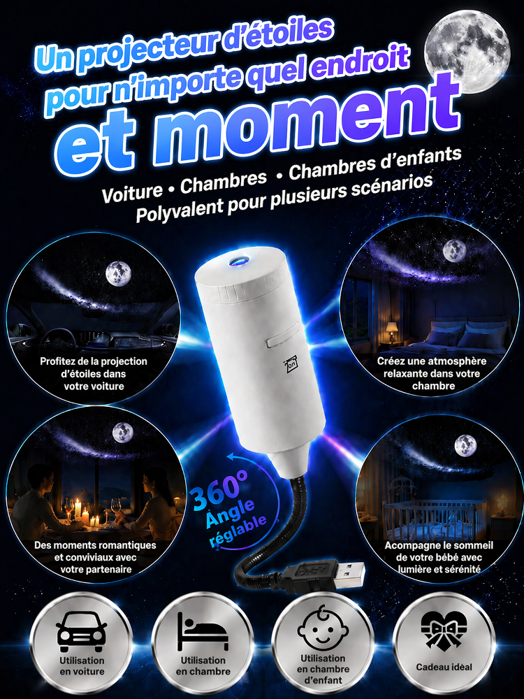 Comauo – Projecteur d'étoiles : Technologie de projection 3D Ultra-HD pour transformer votre maison et votre voiture en un univers infini en un clin d'œil !