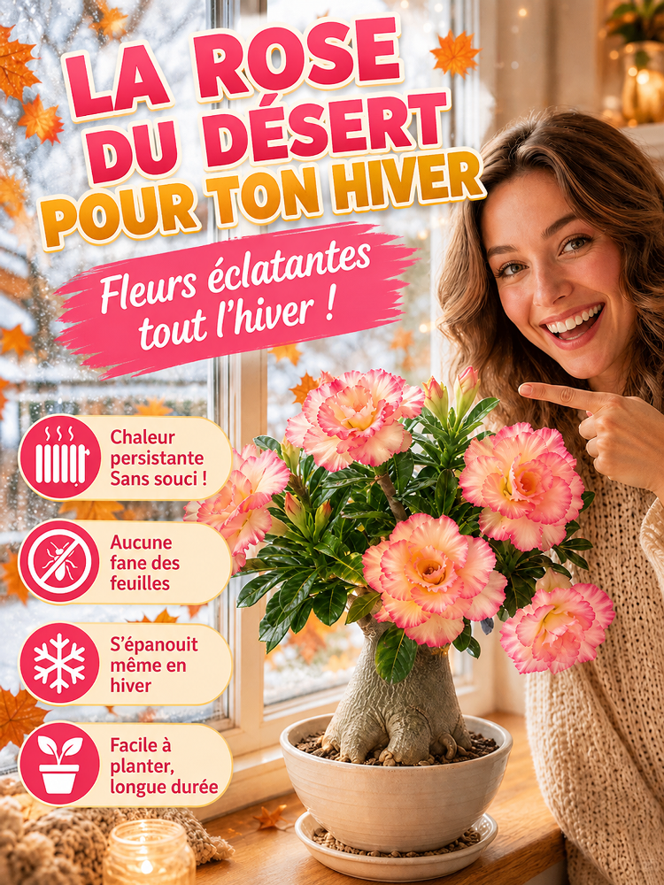  [Floraison même à 40°C] Bulbe de Rose du désert à fleurs doubles | Boutons inclus pour une floraison en 25 jours