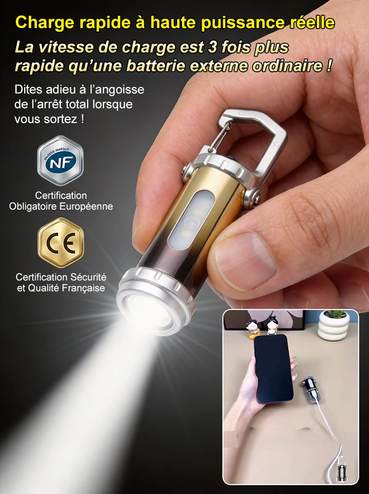 【Mini-lampe torche 6000 lumens】Powerbank, lampe torche et feu de détresse SOS tout-en-un ! 🔦⚡🚨