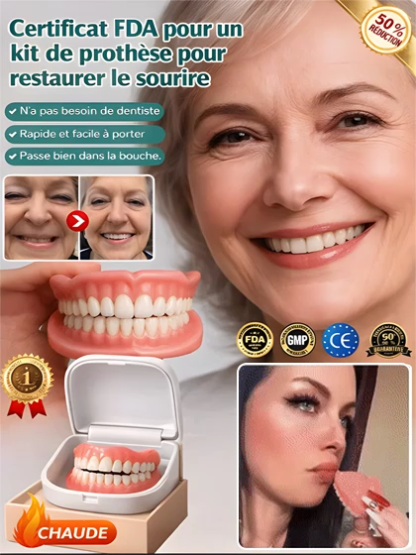 Sans colle, sans dentiste et sans rendez-vous! | Une prothèse parfaitement ajustée en 1 minute【Boîte à dents portable intégrée】Retrouvez le sourire avec des prothèses dentaires