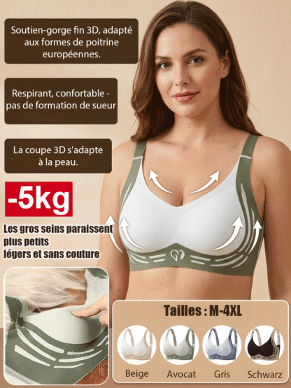 【10 kg de finesse en apparence】 Soutien-gorge 3D à contraste sans armatures 💖 | 2 bonnets en moins | Effet anti-affaissement | Invisible et sans coutures | Respirant 🌸
