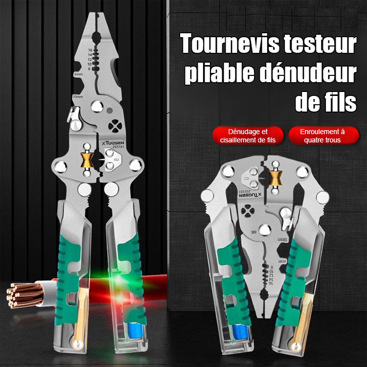【14 fonctions en un seul outil】Testeur pliable, tournevis, pince à dénuder. Un service tout-en-un!
