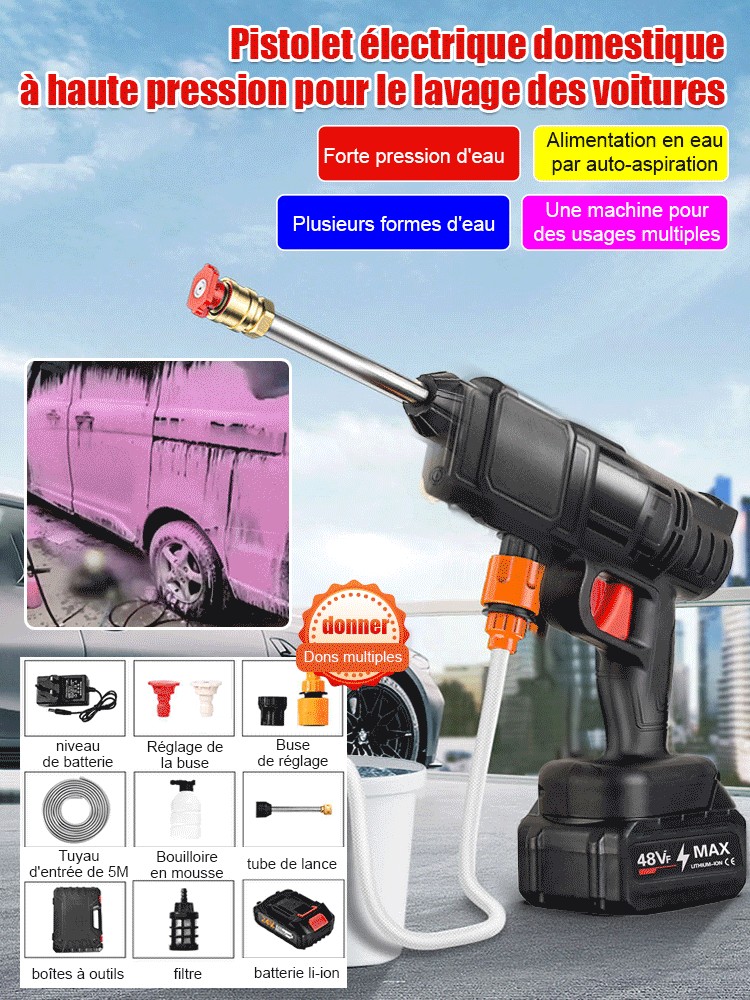 Pistolet de lavage de voiture électrique à haute pression