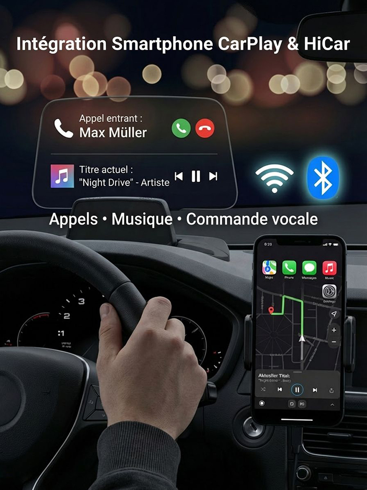 ⚡Pas besoin de changer de voiture! Tout dans votre champ de vision : GPS, vitesse, alertes, notifications – sans jamais quitter la route des yeux | Affichage tête haute HD pour voiture
