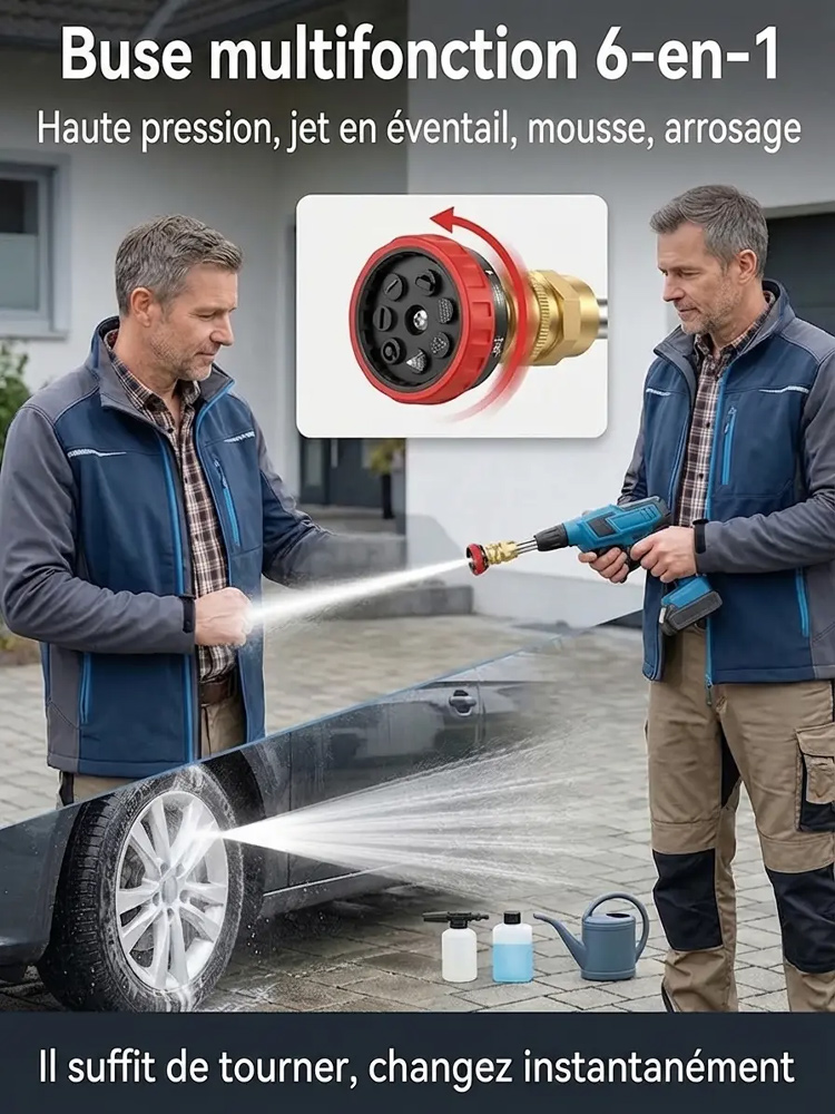 【Plus besoin de prise électrique!】Nettoyeur Haute Pression Sans Fil - Jet puissant à 10m