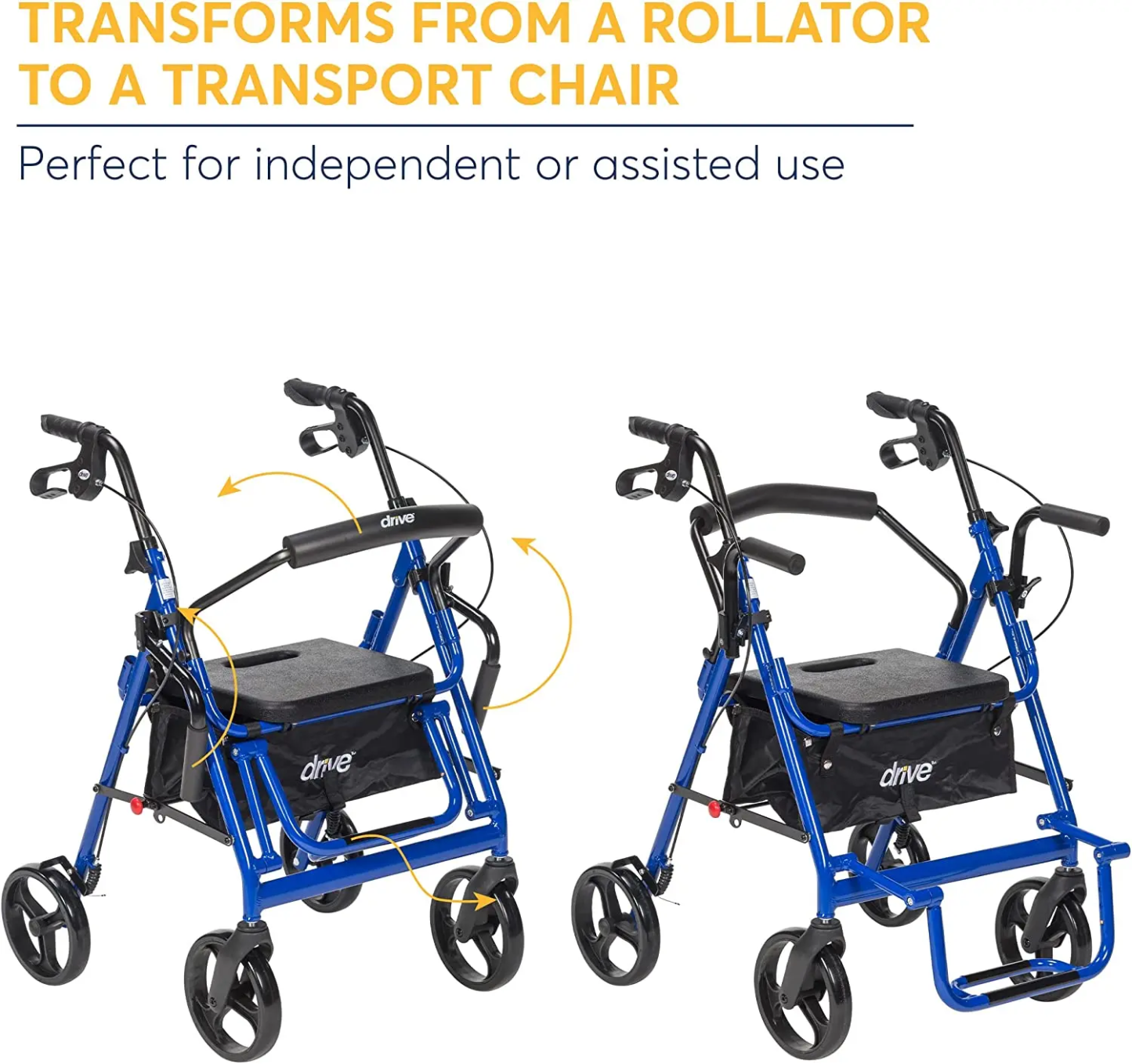 💝Last day to buy 2 and save 30% 💝Drive Medical Duet Dual Function Transport Wheelchair Walker Rollator