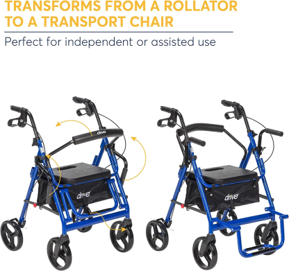 💝Last day to buy 2 and save 30% 💝Drive Medical Duet Dual Function Transport Wheelchair Walker Rollator