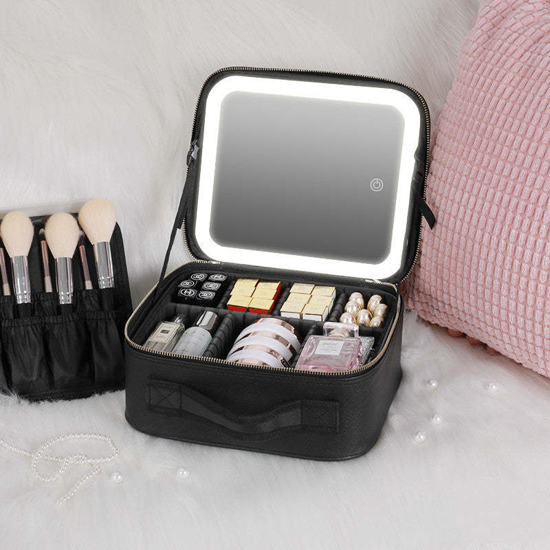 Makeup Bag with Lighted Mirror, Travel Make up Train Case with Adjustable LED