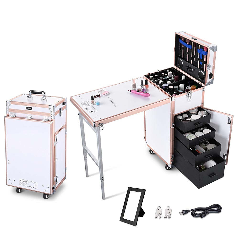 Byootique Nail Table Makeup Station Speaker Drawers Mirror