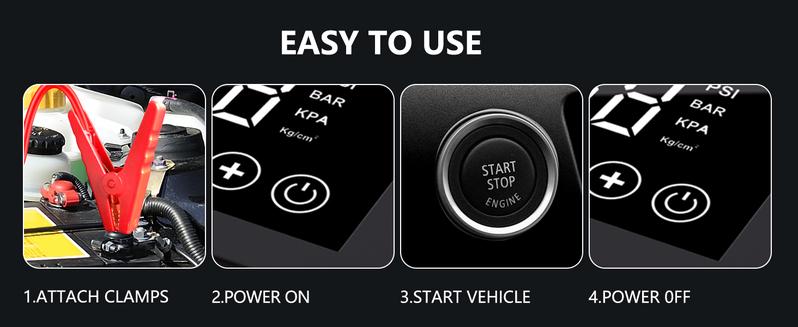 【Hieha】Portable Car Jump Starter, 4000A Car Battery Jump Starter with 150PSI Tire Inflator, 12V Car Battery Jump Starter, 15000mAh Power Bank, with LED Light